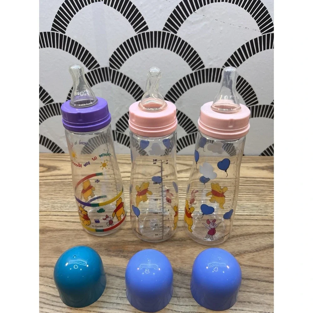 Set Of 3 The First Years Disney Winnie The Pooh Plastic Baby Bottle 8 Oz Vintage